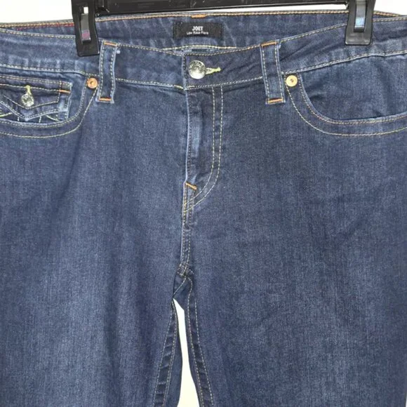 True Religion Joey Style Jeans 33 x 32 Low Rise Vintage Flare Dark Wash Pocket - Picture 6 of 8